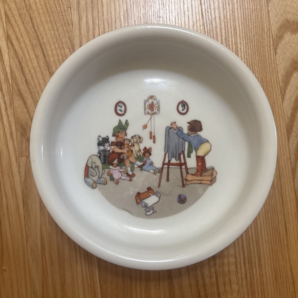 Antique PK Unity Germany Children’s Ceramic Porcelain Dish Boy Girl Dog Playroom
